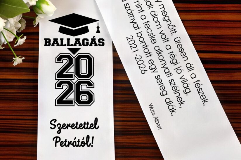 Fényképes ballagási szalag – egyedi, névvel és idézettel 2026